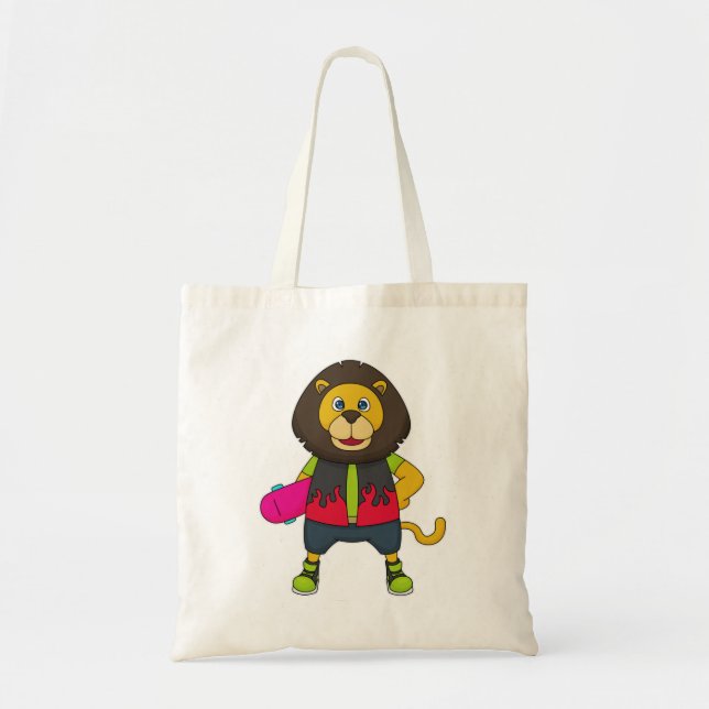Lion as Skater with Skateboard Tote Bag (Front)