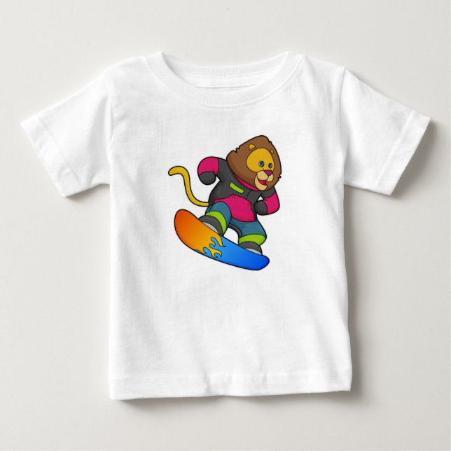 Lion as Snowboarder with Snowboard Baby T-Shirt (Front)