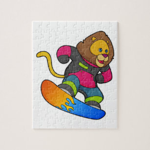Lion as Snowboarder with Snowboard Jigsaw Puzzle