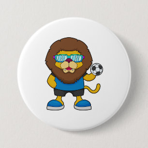 Lion as Soccer player with Soccer 7.5 Cm Round Badge