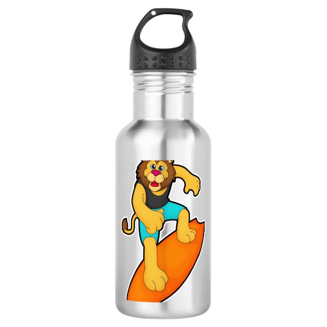 Lion as Surfer with Surfboard 710 Ml Water Bottle (Front)