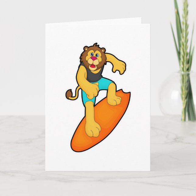 Lion as Surfer with Surfboard Card (Front)