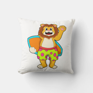 Lion as Surfer with Surfboard Cushion