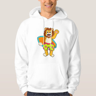 Lion as Surfer with Surfboard Hoodie