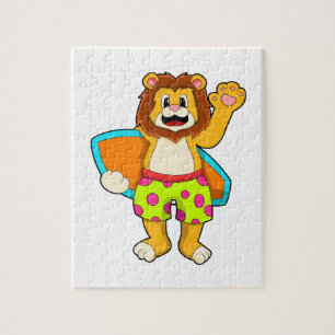 Lion as Surfer with Surfboard Jigsaw Puzzle