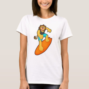 Lion as Surfer with Surfboard T-Shirt