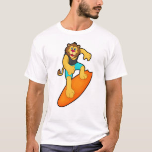 Lion as Surfer with Surfboard T-Shirt