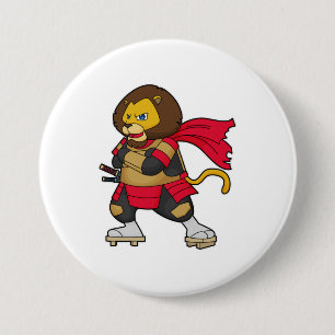 Lion as Warrior with Cape 7.5 Cm Round Badge