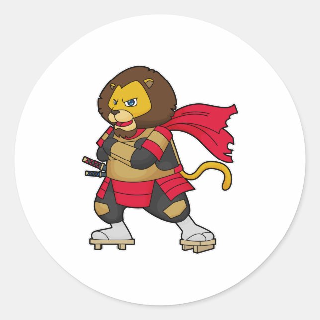 Lion as Warrior with Cape Classic Round Sticker (Front)