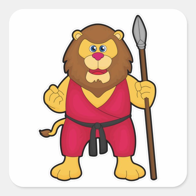 Lion as Warrior with Spear Square Sticker (Front)