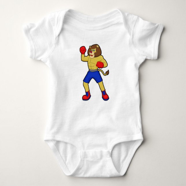 Lion at Boxing with Boxing gloves Baby Bodysuit (Front)