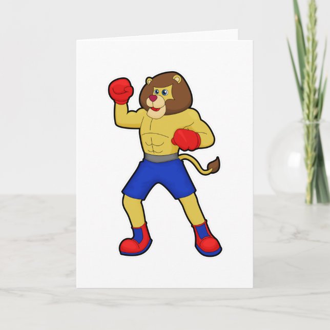 Lion at Boxing with Boxing gloves Card (Front)