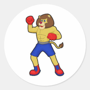 Lion at Boxing with Boxing gloves Classic Round Sticker