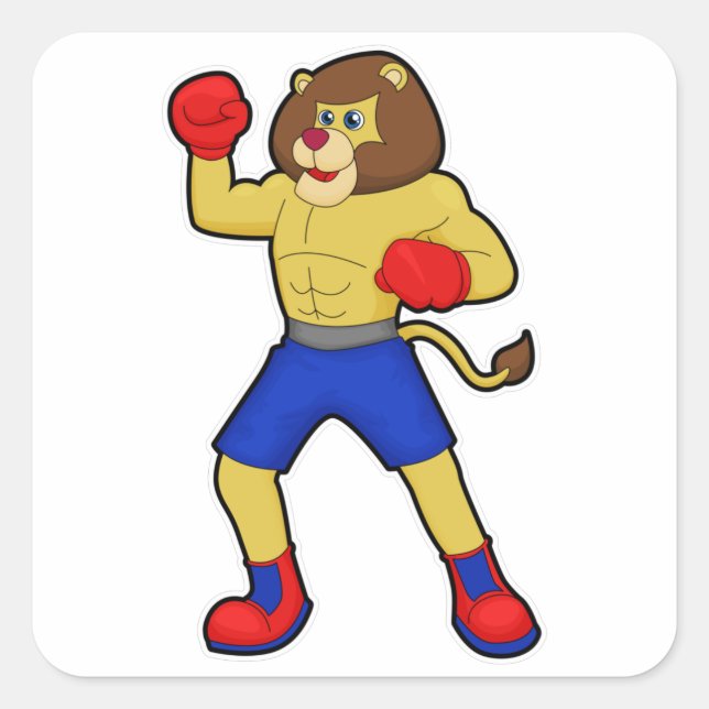 Lion at Boxing with Boxing gloves Square Sticker (Front)