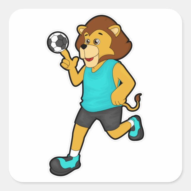 Lion at Handball player with Handball Square Sticker (Front)
