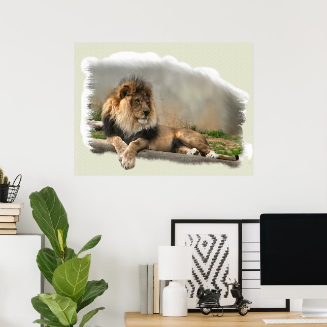 Lion At Rest Lion Lovers Art Poster (Home Office)