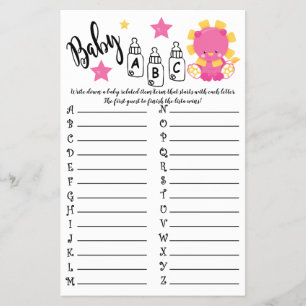 LION BABY ABC BABY SHOWER GAME CARD
