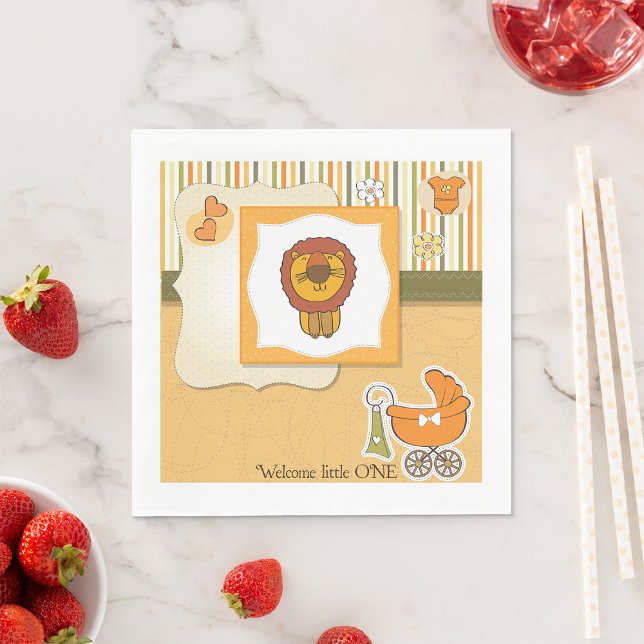 Lion Baby Announcement Paper Napkins (Creator Uploaded)