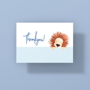 Lion Baby Blue 1st Birthday Thank You Card