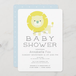 Lion Baby Blue Boy Baby Shower Invitation