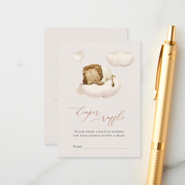 Lion Baby Cloud Balloon Diaper Raffle Tickets Enclosure Card (Front/Back In Situ)