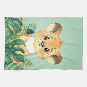 Lion Baby Lion And Leaf Tea Towel