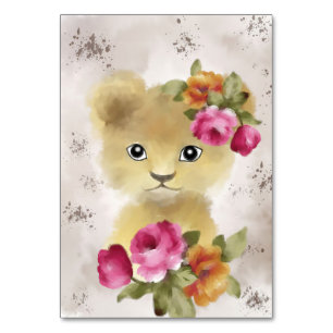 Lion Baby Lion Watercolor Table Number