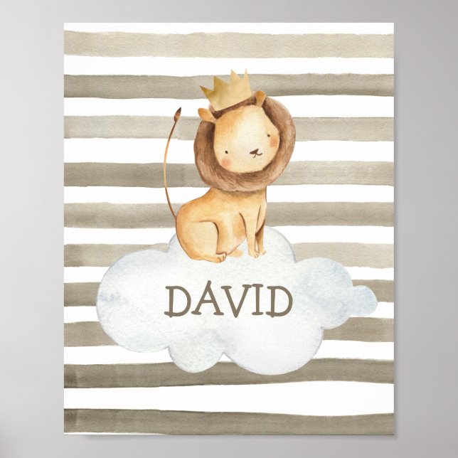 Lion Baby Name Personalized Nursery Wall Print (Front)