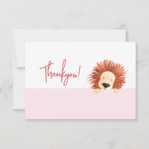 Lion Baby Pink 1st Birthday Thank You Card