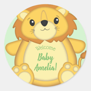 Lion Baby Shower Green Classic Round Sticker
