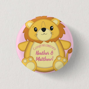 Lion Baby Shower Pink 3 Cm Round Badge