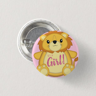 Lion Baby Shower Pink 3 Cm Round Badge