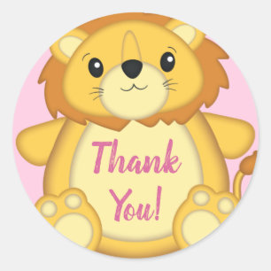 Lion Baby Shower Pink Classic Round Sticker