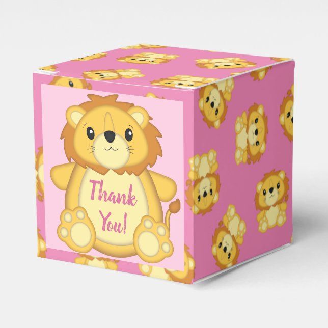 Lion Baby Shower Pink Favour Box (Front Side)