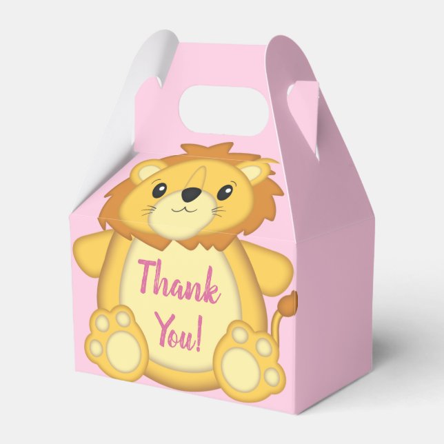 Lion Baby Shower Pink Favour Box (Front Side)