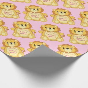 Lion Baby Shower Pink Wrapping Paper