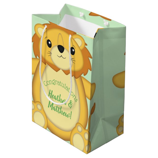 Lion Baby Shower Safari Medium Gift Bag (Back Angled)