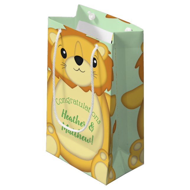 Lion Baby Shower Safari Small Gift Bag (Front Angled)
