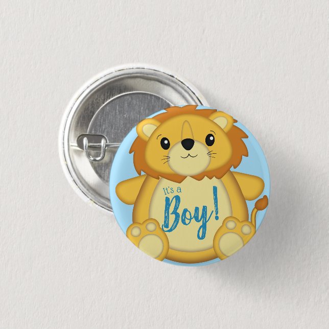 Lion Baby Shower Zoo Circus Blue Boy 3 Cm Round Badge (Front & Back)