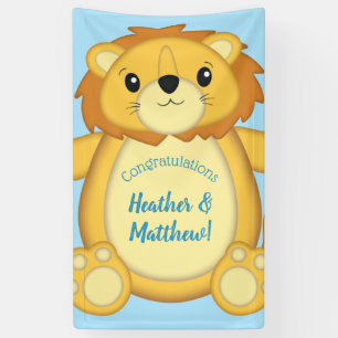 Lion Baby Shower Zoo Circus Blue Boy Banner