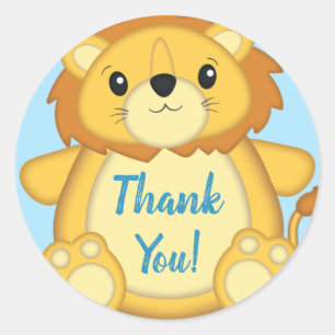 Lion Baby Shower Zoo Circus Blue Boy Classic Round Sticker