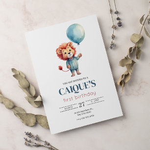 Lion Balloon First Birthday 1st Birthday Invitation