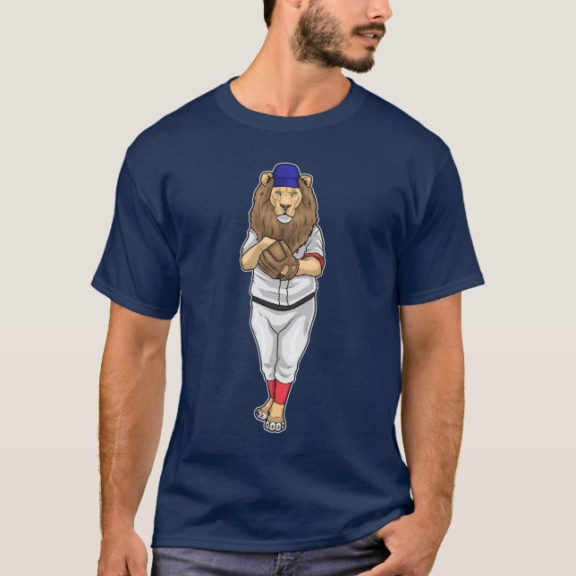 Lion Baseball Baseball glove Sports T-Shirt (Front)