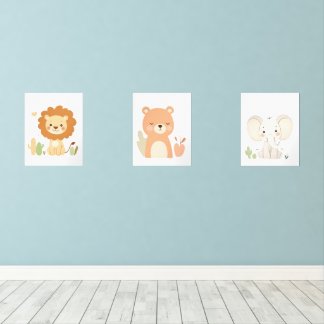 Lion, Bear & Elephant Nursery Wall Art Set