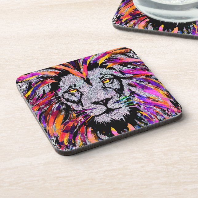 Lion Beverage Coaster - Realistic Lion Drawing (Left Side)