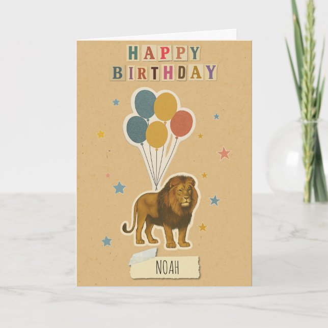 Lion Birthday Card – Custom Name (Front)