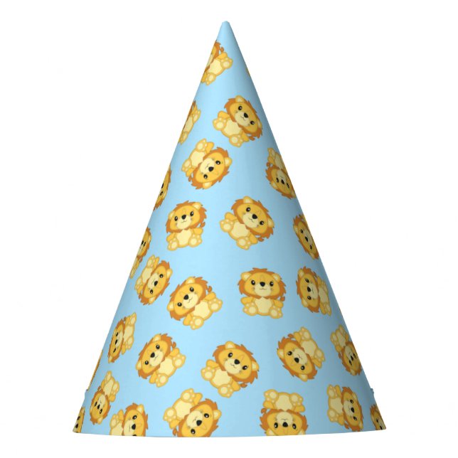 Lion Birthday Party Blue Party Hat (Front)