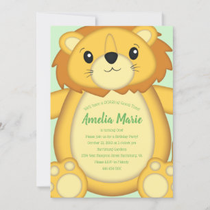 Lion Birthday Party Green Invitation