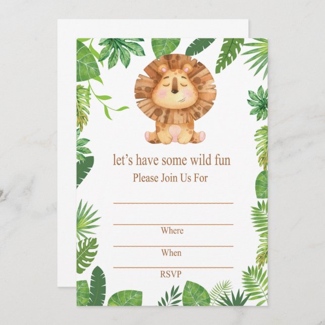 Lion birthday party invitation (Front/Back)