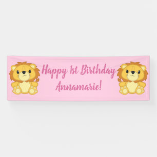 Lion Birthday Party Pink Banner